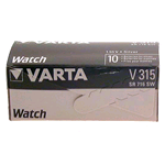 V315 Varta, Box 10 pile Siver Oxide 1,55V. Equivalente: SR716SW, 315, D315, SB-AT, HA, 614, 280-56, 080-D54. IEC: SR67