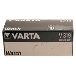 V319 Varta, Box 10 pile Siver Oxide 1,55V. Equivalente: SR527SW, 319, D319, SB-AE, 615, 280-60. IEC: SR64