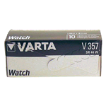 V357 Varta, Box 10 pile Silver Oxide 1,55V. Equivalente: SR44W, 357, D357, SB-B9, J, 228, 080-D03. IEC: SR44