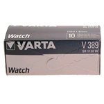 V389 Varta, Box 10 pile Siver Oxide 1,55V. Equivalente: SR1130W, 389, D389, SB-BU, M, 615, 280-15, 080-D11. IEC: SR54