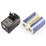 66085_GMBH, Charger for Battery CR-P2, with 1 Battery Rechargeable RCR-P2 6 Volt 500mAh