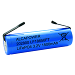 202800 Alcapower, Rechargeable LiFePO4 3.2V 1500mAh battery with blades, size 18650. WARNING ! Battery without electronic safety circuit. Please send the completed and signed letter of release for delivery