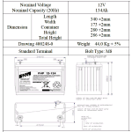 FHP12-134 FAAM, Batteria AGM VRLA Ermetica Ricaricabile al Piombo 12V 134Ah (20 hr.) M8. Contenitore di tipo ABS resistente agli urti e ritardante la fiamma secondo la UL94:V0 IEC 707. Vita di progetto >10-12 anni (a 20°C) 