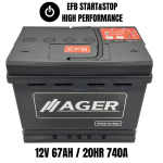 L2-740HP-EFB, AGER Batteria Auto EFB Start&Stop HIGH PERFORMANCE 12V 67Ah (20hr) 740A EN DX. Dim.24,2x17,5xH.19cm