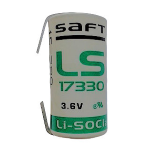 LS17330CNR SAFT Batteria litio, Primary lithium-thionyl chloride (Li-SOCl2) 3.6V 2100mAh. Size: 2/3A con lamelle