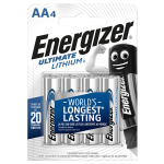 Energizer Ultimate Lithium AA, (L91/AA-BL4_LITHIUM), Blister 4 pile Litio AA Stilo NON ricaricabili 1,5V. Designation: ANSI 15-LF, IEC-FR14505 (FR6)