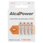 104011, AP1100ER-C4. Blister di 4 Batterie NI-MH AAA 1100mWh PRONTE ALL'USO, Capacità 900mA a norma IEC/EN61591-2 . Marca: Alcapower