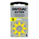 10AUX-8XEMF, Rayovac blister 8 pile Zinc Air Extra size 10 hearing aid batteries, 1,45V, nuova versione Mercury-free (Hg 0%)