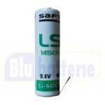 LS14500CNR SAFT Batteria litio, Primary lithium-thionyl chloride (Li-SOCl2) 3,6V, 2,6 Ah. size AA con lamelle