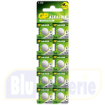 GP186A-C10, Blister 10 alkaline batteries spec. 1,5V IEC LR43, Equivalent: Varta V12GA, Duracell D186A