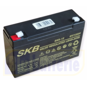 Vendita SKB SK6-12, Batteria AGM ermetica ricaricabile al piombo 6v 12Ah.  Term. Faston 4,8mm. per Peg Perego SKB - SK6-12