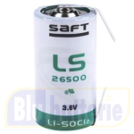 LS26500CNR SAFT Batteria litio, Primary lithium-thionyl chloride (Li-SOCl2) Size: C, 3.6V 7,7Ah. Con lamelle