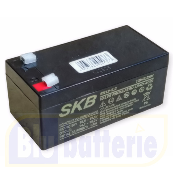 Vendita SKB SK12-3,2, Batteria AGM ermetica ricaricabile al piombo 12v 3,2Ah.  Term. Faston 4,8mm. Equivalente FIAMM FG20341 SKB - SK12-3,2