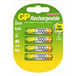 GP100AAAU4, Blister 4 batterie ministilo Ni-Mh AAA ricaricabili da 1000mAh. Marca: GP Batteries