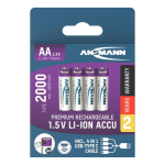 1312-0036, Blister 4pz. Batteria Li-Ion Stilo AA, 1,5V 2000mAh (min. 1800 mAh), 3,26 Wh. + Cavo 4 in 1 USB tipo C (USB charger NON incluso)