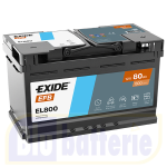 EL800 Exide, Batteria Auto EFB 12V 80Ah 800A(EN), Polo pos. DX , Serie EFB. Dim.31,5x17,5xH.19cm