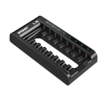 XTA-L8, XTAR, Caricabatterie intelligente con 8 slot per1-8 batterie Li-ion 1,5V e NiMH 1,2V size AA R6, AAA R03. Alimentato da USB tipo C. Nessun alimentatore incluso